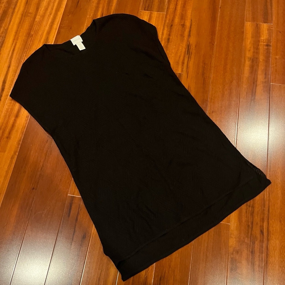 Chicos Black Knit Top Sweater Tunic Short Sleeve Round Neck Lightweight Sz Small
